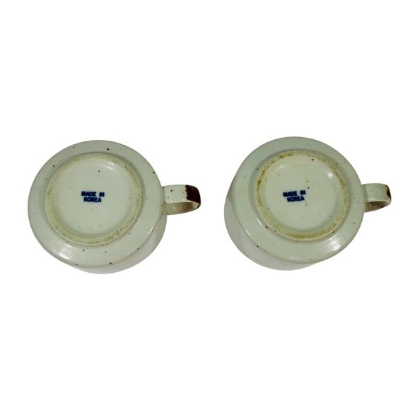 Vintage Korean Ceramic Stoneware Soup Mugs Floral Design Hand-Painted Brown & Wh - Picture 3 of 15